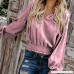 WOCACHI Blouses for Womens Womens Daily Cotton Linen Solid Long Sleeve Loose V Neck Tops Casual Blouse Pink B07LG4FTSD